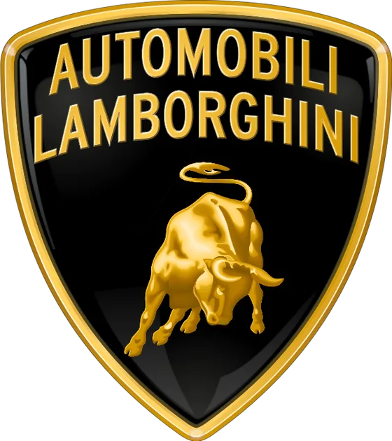 Lamborghini logo beside its brand color palette: black #000000, gold #D8A016